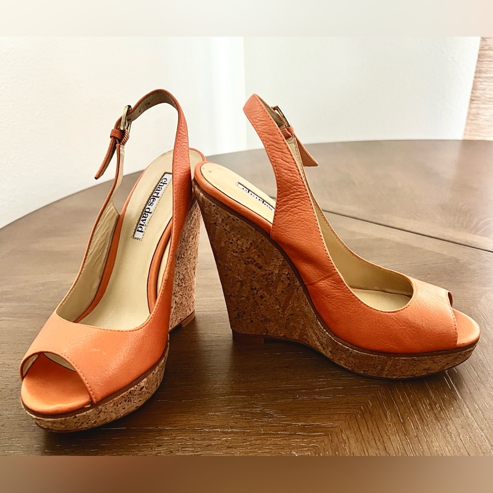 Charles By Charles David Orange Wedge Peep-Toe Sandals